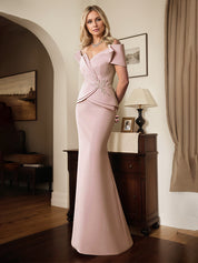 Trumpet/Mermaid Off the Shoulder Stretch Crepe Mother Of The Bride Dress With Appliques