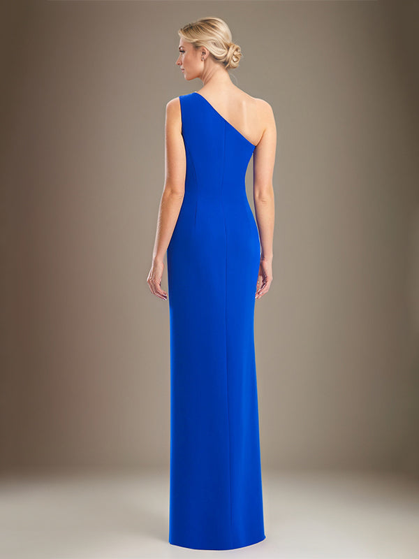 Sheath/Column One Shoulder Sleeveless Stretch Crepe Mother Of The Bride Dress With High Slit