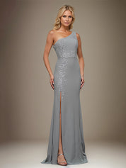 Trumpet/Mermaid One Shoulder Sleeveless Chiffon Mother Of The Bride Dress With Appliques