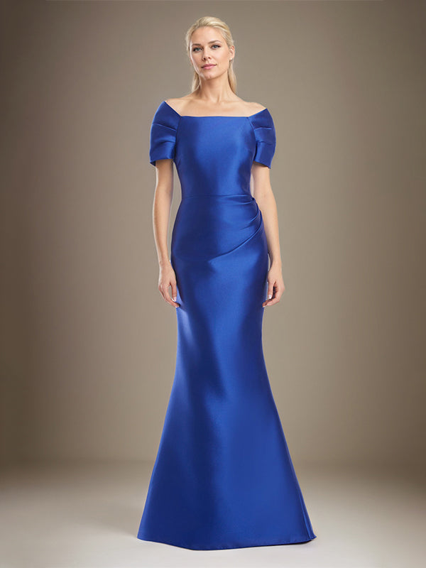 Trumpet/Mermaid Short Sleeves Floor Length Satin Mother Of The Bride Dress