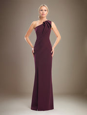 Sheath/Column One Shoulder Sleeveless Stretch Crepe Mother Of The Bride Dress With High Slit