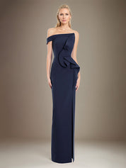 Black Sheath/Column Off The Shoulder Stretch Crepe Mother Of The Bride Dress With High Slit