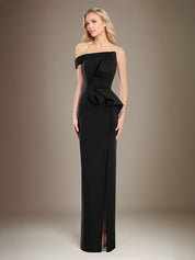 Black Sheath/Column Off The Shoulder Stretch Crepe Mother Of The Bride Dress With High Slit