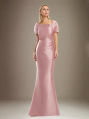 Trumpet/Mermaid Short Sleeves Floor Length Satin Mother Of The Bride Dress