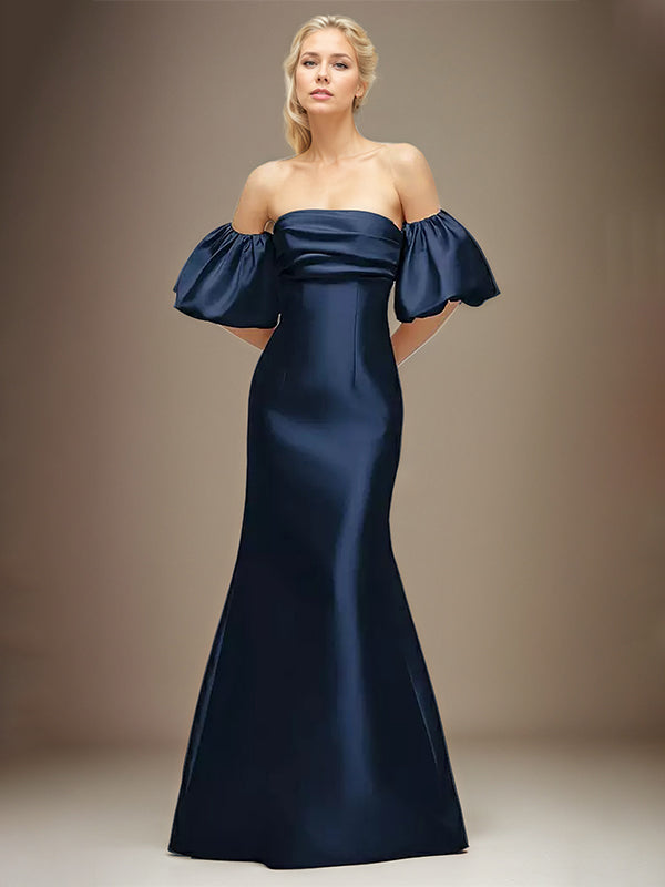 Floor Length Off-The-Shoulder A-Line Dresses With Slit Ocean Blue main image 1
