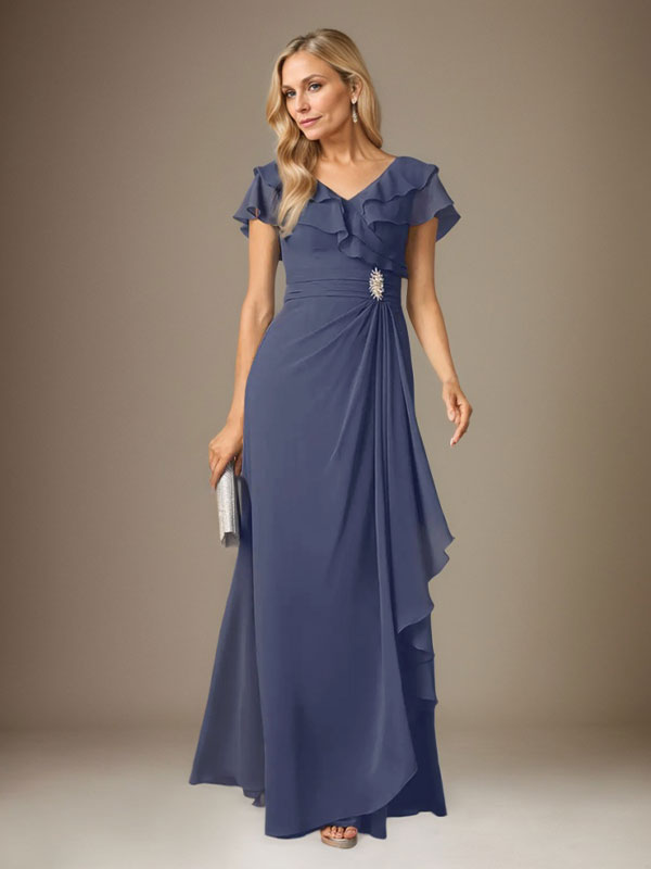 Dreamylily Stormy A-Line V-Neck Ruched Chiffon Dress
