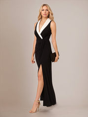 Black Deep V-Neck Ankle Length Chiffon Mother of The Bride Dresses With High Slit