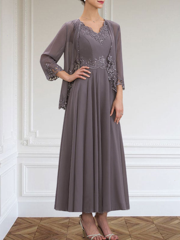 A-Line/Princess V-Neck Ankle-Length Mother of the Bride Dresses