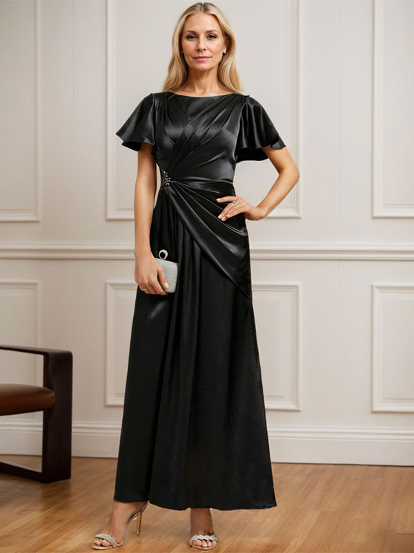 Dreamylily A-line Scoop Ankle-Length Stretch Satin Mother of the Bride Dress With Pleated Beading Dreamylily A-line Scoop Ankle-Length Stretch Satin Mother of the Bride Dress With Pleated Beading