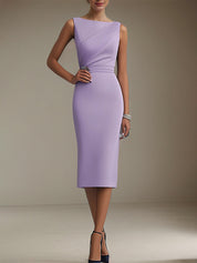 Wedding Guest Dress Purple Sleeveless Rhinestone Fit Tea-Length Dresses