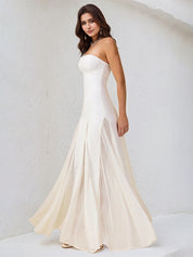 A Line White Chiffon Off the Shoulder Sleeveless Floor Length Dress