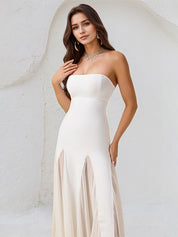 A Line White Chiffon Off the Shoulder Sleeveless Floor Length Dress