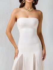 A Line White Chiffon Off the Shoulder Sleeveless Floor Length Dress