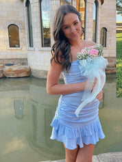 Strapless Ruched Ruffle Short Homecoming Dress