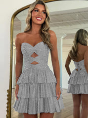 A Line Strapless Sweetheart Satin Homecoming Dress with Keyhole
