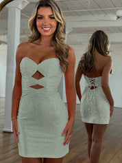 Bodycon Strapless Sweetheart Short Homecoming Dresses with Keyholes