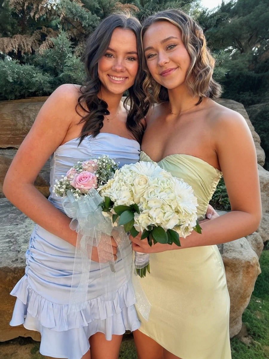 Strapless Ruched Ruffle Short Homecoming Dress