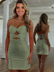 Bodycon Strapless Sweetheart Short Homecoming Dresses with Keyholes