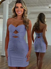 Bodycon Strapless Sweetheart Short Homecoming Dresses with Keyholes