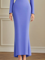 Elegant Purple Dress Long Sleeves Round Neck Ankle Length Dress