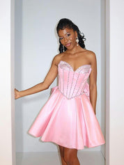 Strapless Mini Ball Gown Homecoming Dress with Bow