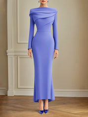 Elegant Purple Dress Long Sleeves Round Neck Ankle Length Dress