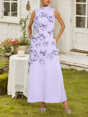 Onions Purple Rose Flower Maxi Dress