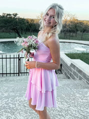 Strapless Ruched Ruffle Mini Homecoming Dress