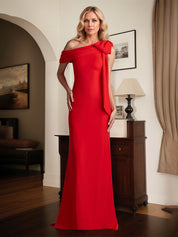 Red Sheath/Column One Shoulder Floor Length Mother of the Bride Dress With Bow