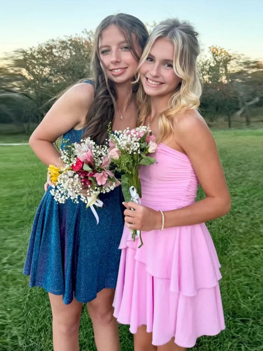 Strapless Ruched Ruffle Mini Homecoming Dress