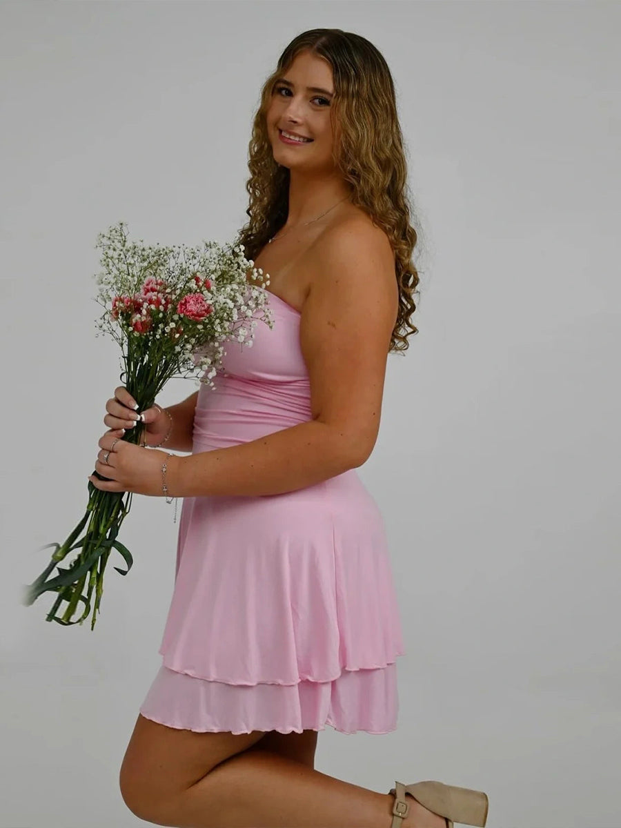 Strapless Ruched Ruffle Mini Homecoming Dress