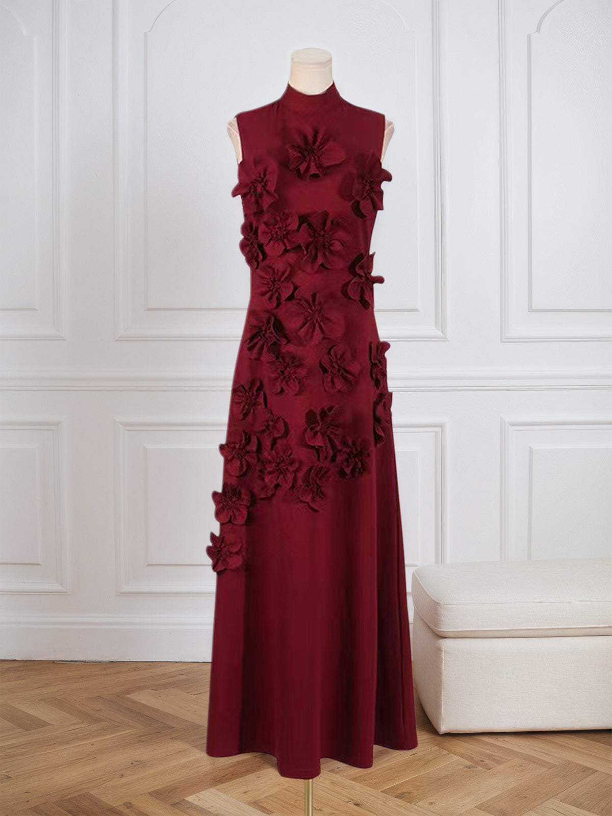 Onions Purple Rose Flower Maxi Dress