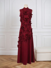 Onions Purple Rose Flower Maxi Dress