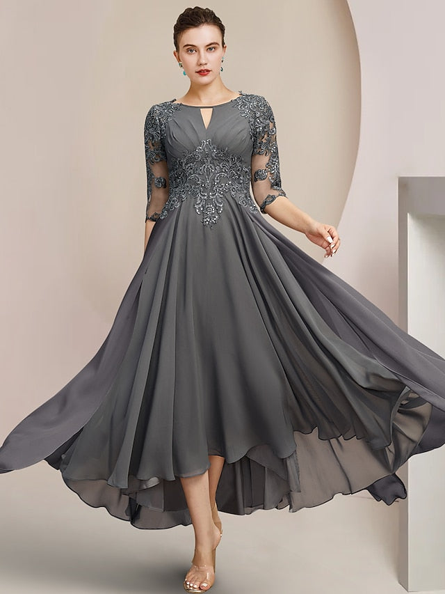 A-Line/Princess Scoop Sleeveless Tea-Length Mother of the Bride Dresses with Embroidery & Jacket