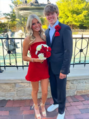 A-Line Strapless Mini Homecoming Dress with Ruffles