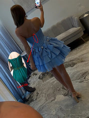 Yellow A-Line Strapless Short Satin Homecoming Dress With Bowknot