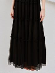 A Line Black Chiffon V-Neck Sleeveless Floor Length Dress