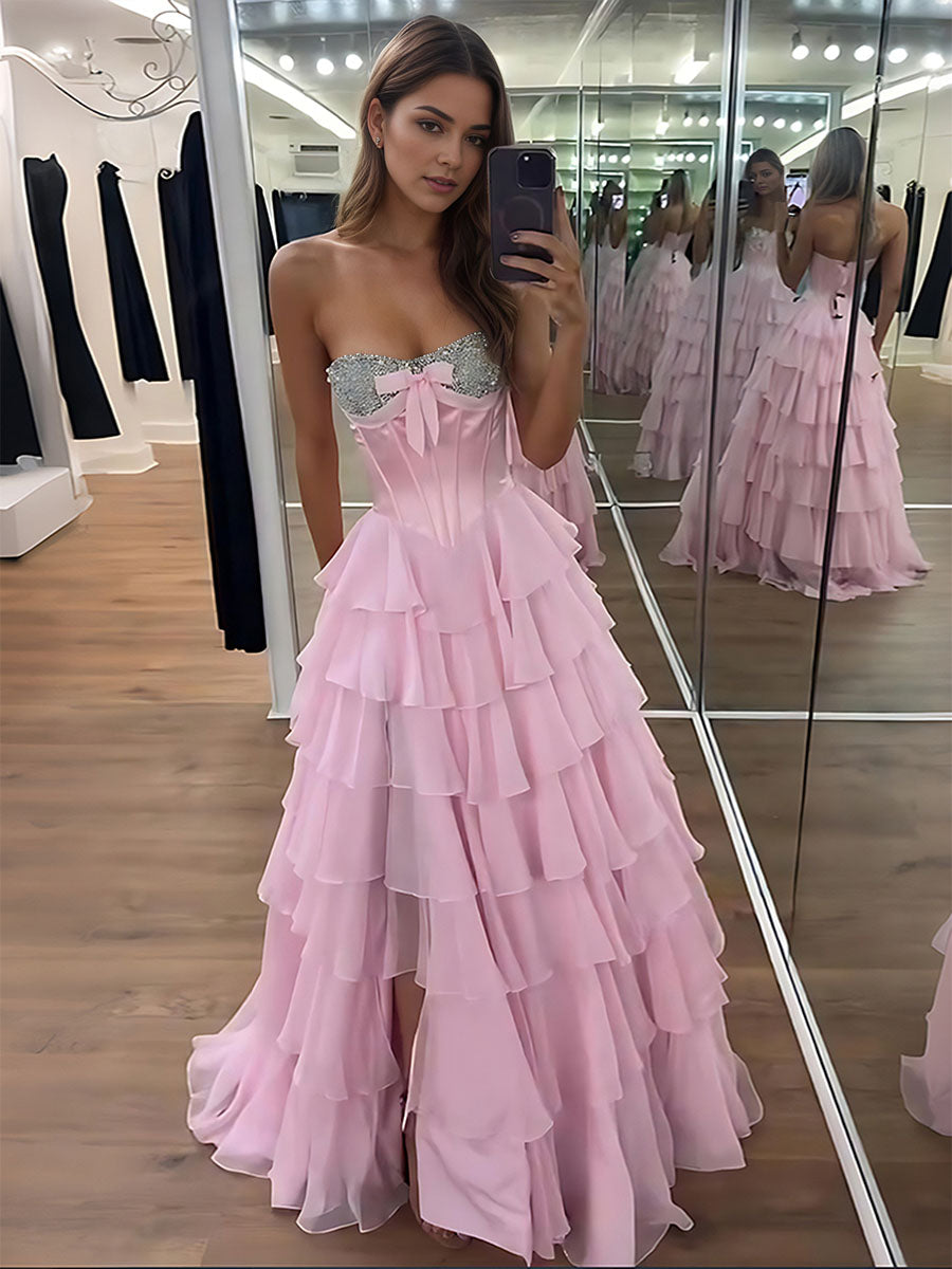 sachin and babi light blue dress Chiffon Lace Appliques Tiered A Line Prom Dress, MP1026 main image 0