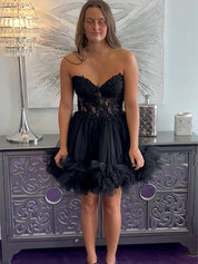 A-Line Sweetheart Lace Up Short Tulle Homecoming Dress