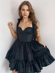 Black A-line Straps Sweetheart Short Homecoming Dress with Bow