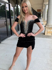 Mermaid Off The Shoulder Short Velvet Homecoming Dress With Beading