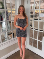 Black Strapless Pearls Tight Short Homecoming Party Dress