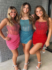 Strapless Sequins Tight Short Homecoming Dress with Beadings