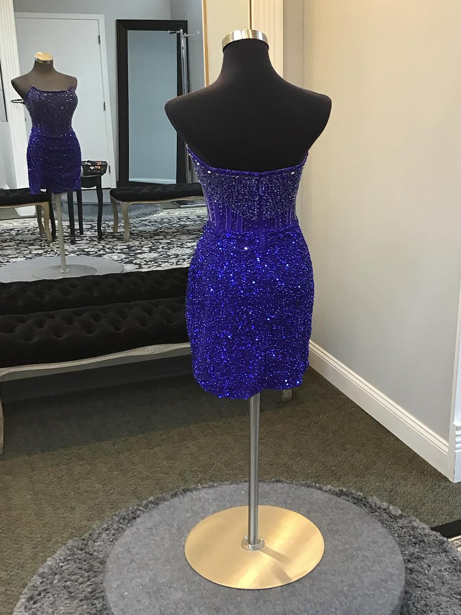 Strapless Sequins Tight Short Homecoming Dress with Beadings