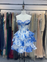 A-Line Sweetheart Strapless Appliquues Tiered Pink Homecoming Dress