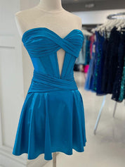 A-Line Sweetheart Zipper Back Short Satin Homecoming Dress