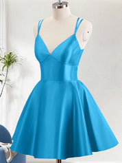 Blue A Line Spaghetti Straps Backless Homecoming Dress