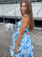 Blue Sweetheart Strapless A-Line Short Floral Homecoming Dress