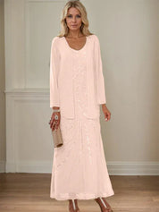 Sheath/Column V-Neck Ankle-Length Mother of the Bride Dresses with Jacket & Sequins