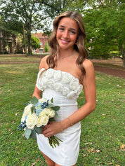 Bodycon Strapless Short Homecoming Dress with 3D Rosette Bodice